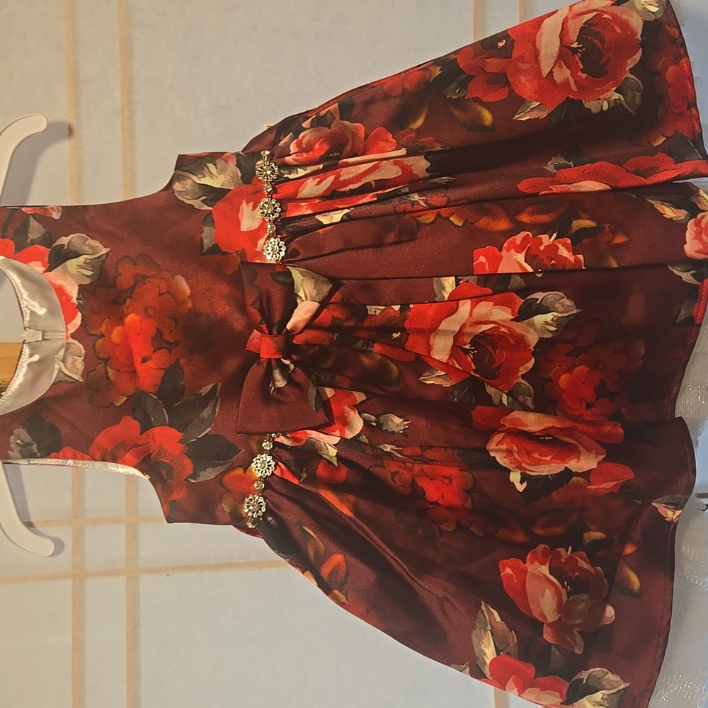 Floral Kids Formal Dress - Red and Brown